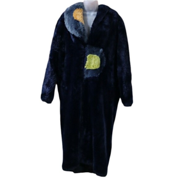 Suziklo Vintage Y2K Blue Spotted Fuzzy Trench Coat Opera Size Large/XL - Picture 1 of 13